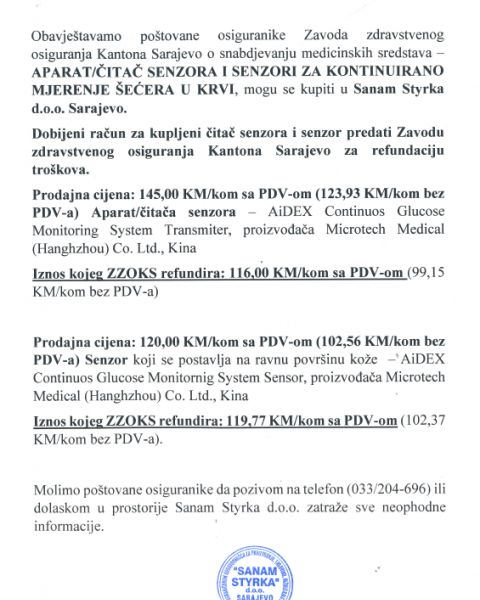 Obavijest dijabeticarima tipa I